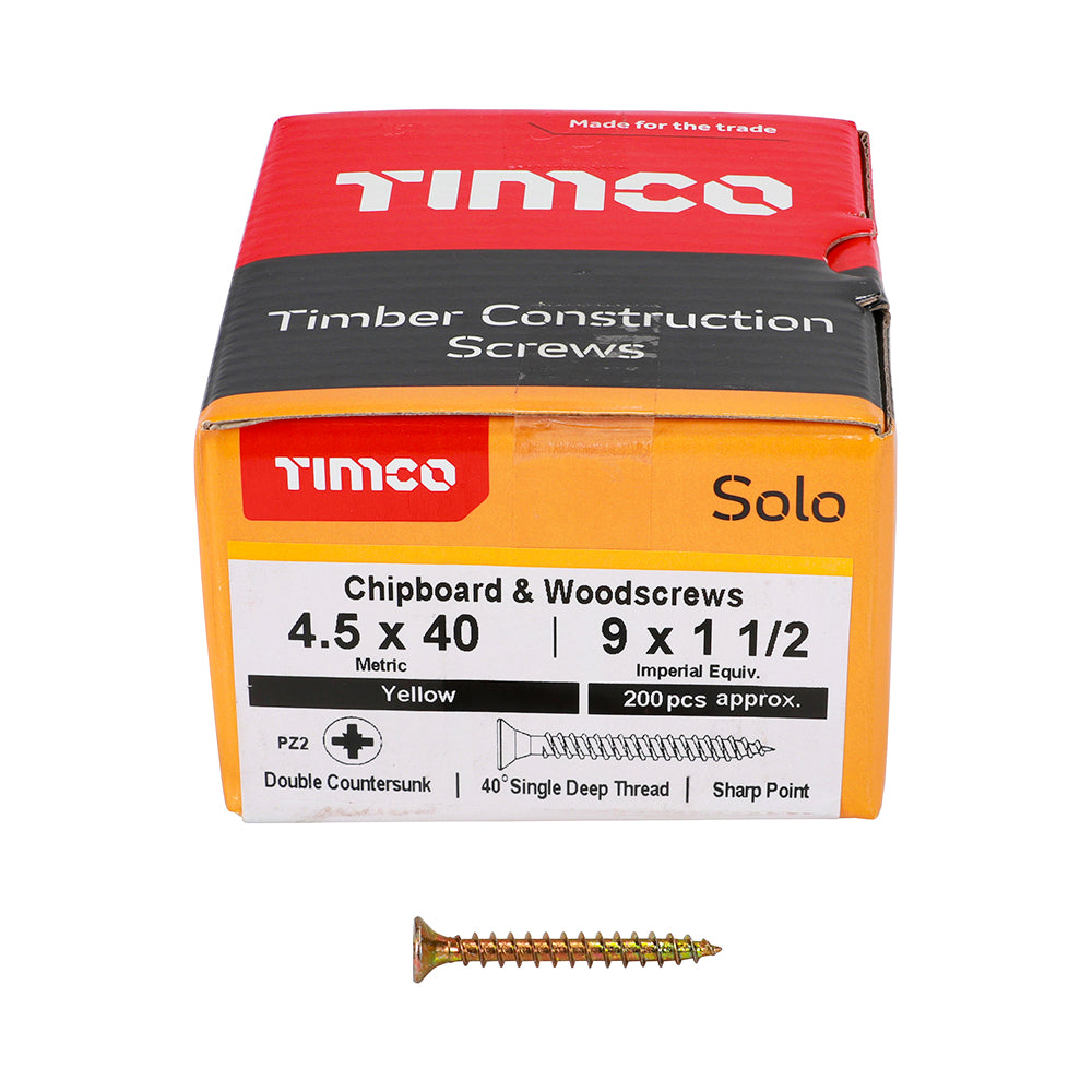 Solo Woodscrew PZ2 CSK ZYP - 4.5 x 40 | Box of 200