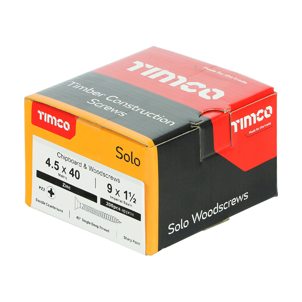 Solo Woodscrew PZ2 CSK Zinc - 4.5 x 40 | Box of 200