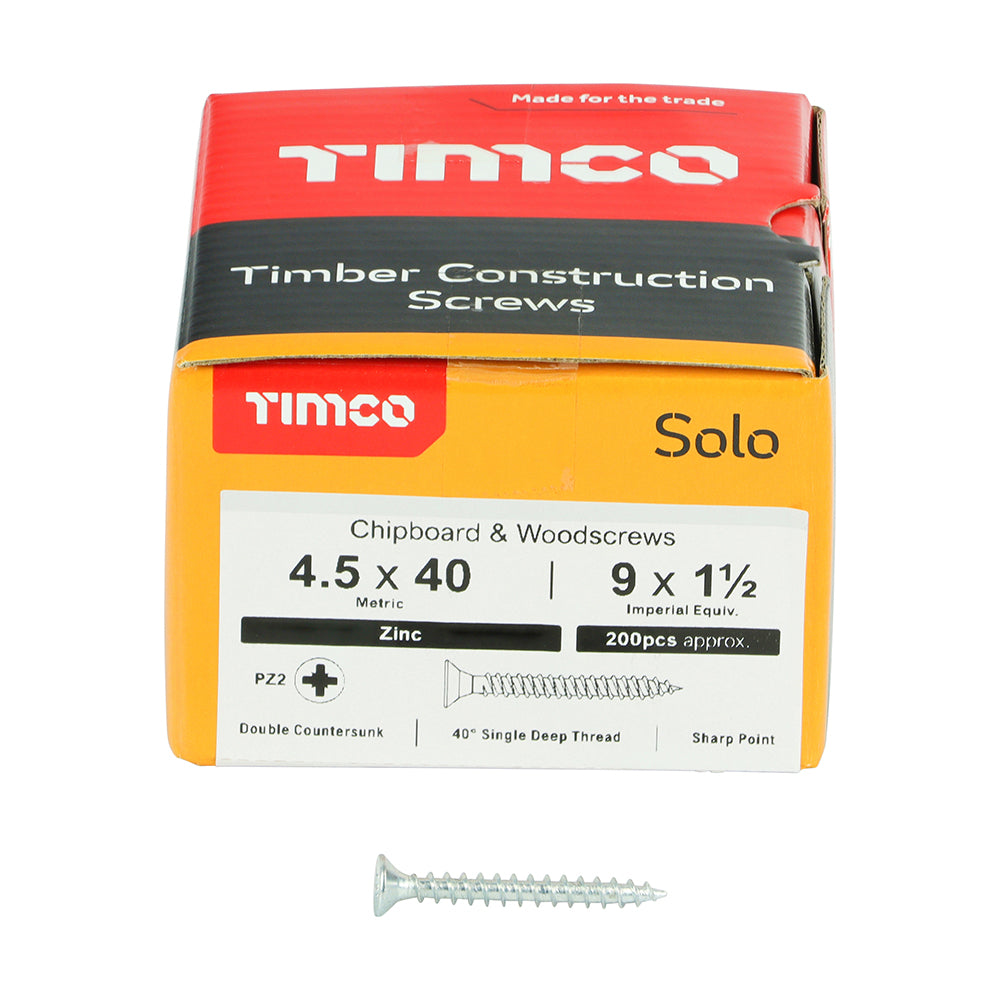 Solo Woodscrew PZ2 CSK Zinc - 4.5 x 40 | Box of 200