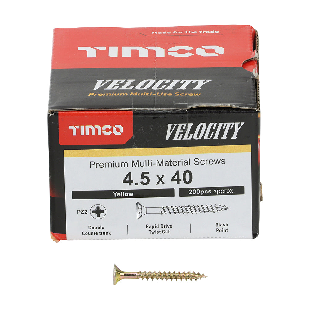 Timco Velocity Premium Multi-Use Screws - PZ - Double Countersunk - Yellow - Box