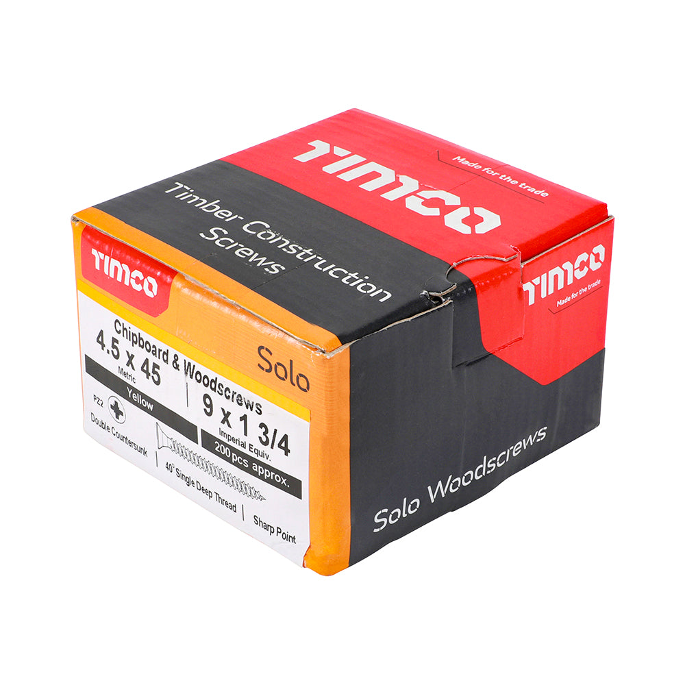Solo Woodscrew PZ2 CSK ZYP - 4.5 x 45 | Box of 200