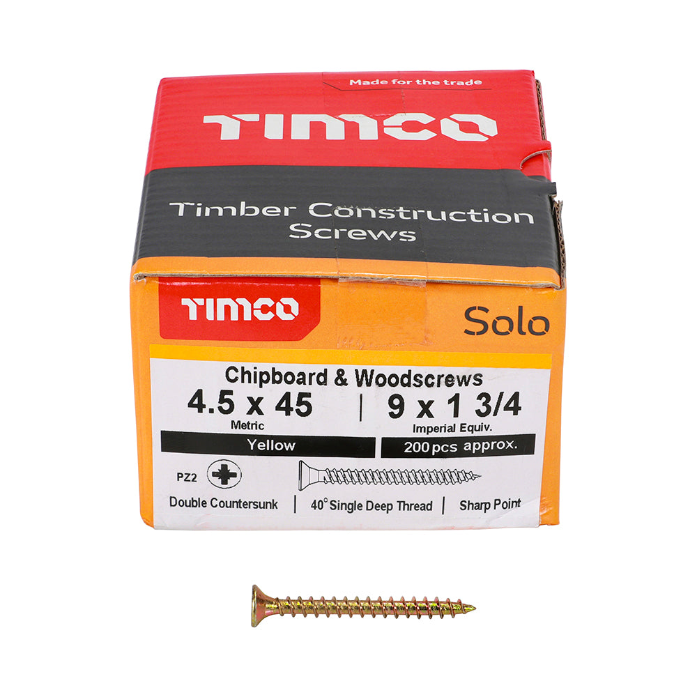 Solo Woodscrew PZ2 CSK ZYP - 4.5 x 45 | Box of 200