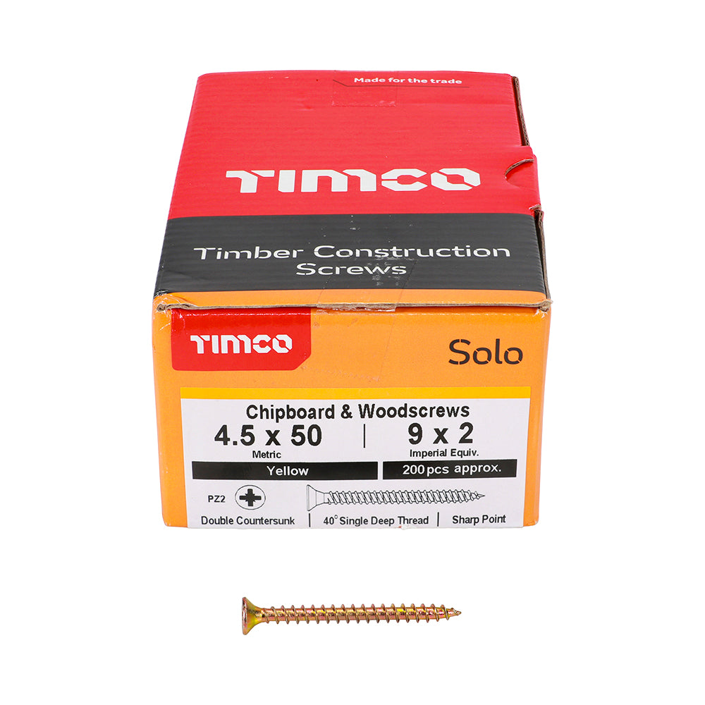 Solo Woodscrew PZ2 CSK ZYP - 4.5 x 50 | Box of 200