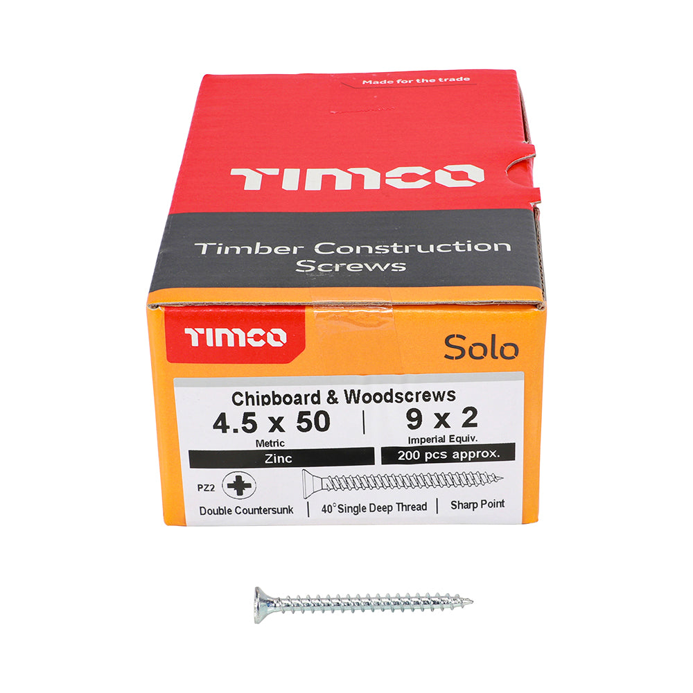 Solo Woodscrew PZ2 CSK Zinc - 4.5 x 50 | Box of 200