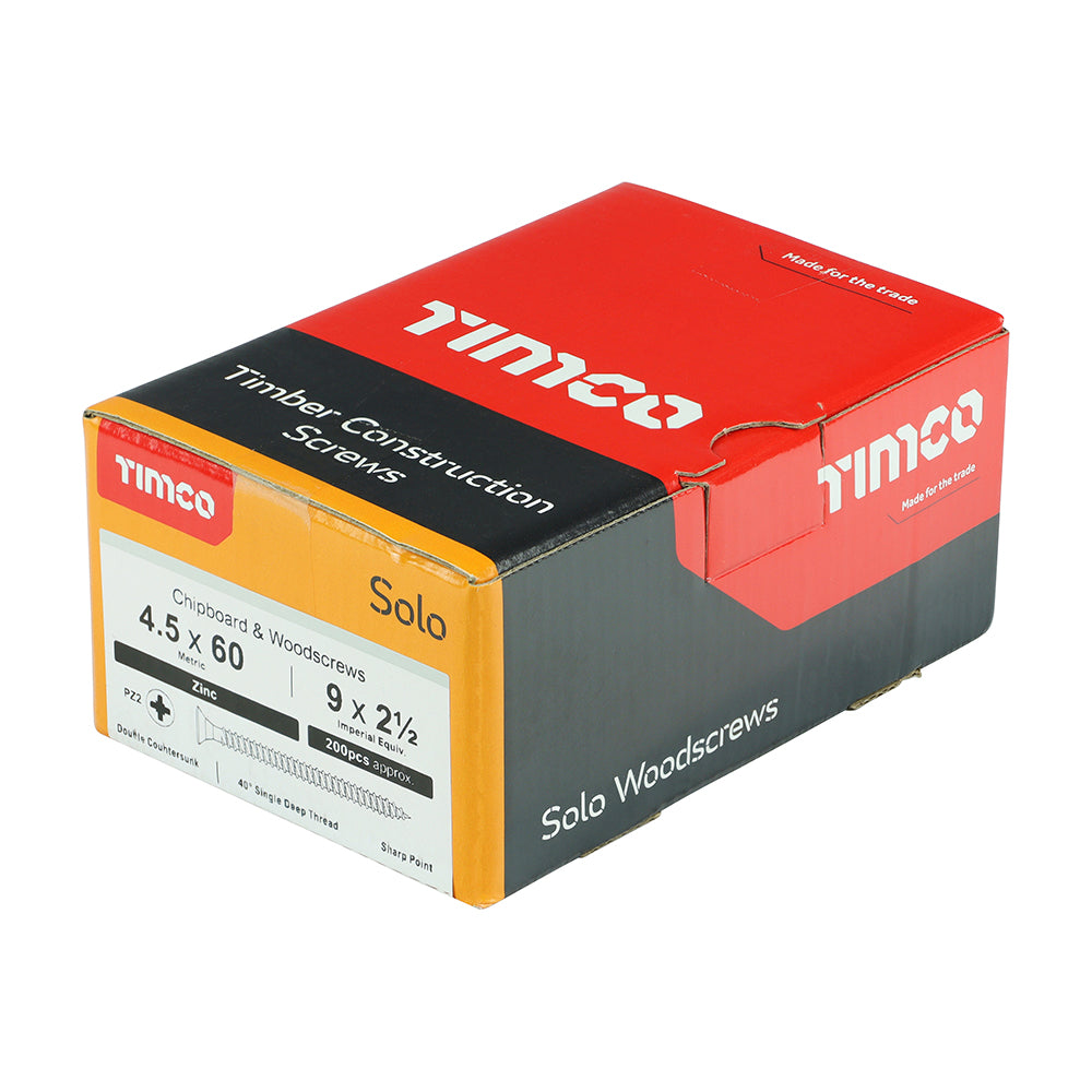 Solo Woodscrew PZ2 CSK Zinc - 4.5 x 60 | Box of 200
