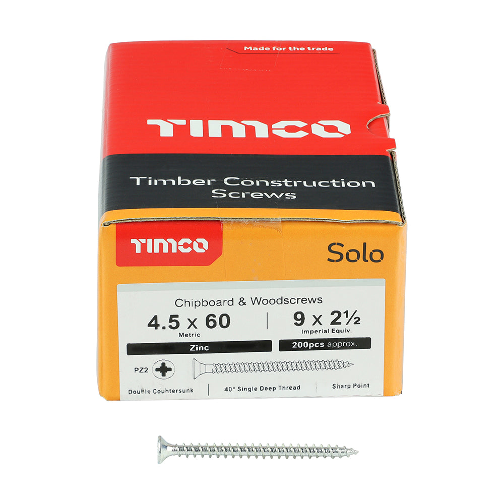 Solo Woodscrew PZ2 CSK Zinc - 4.5 x 60 | Box of 200