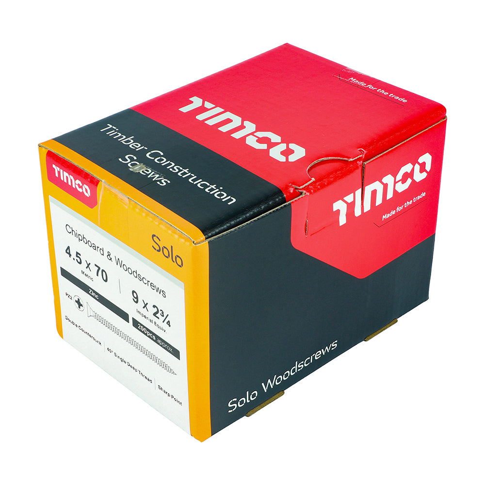Solo Woodscrew PZ2 CSK Zinc - 4.5 x 70 | Box of 200