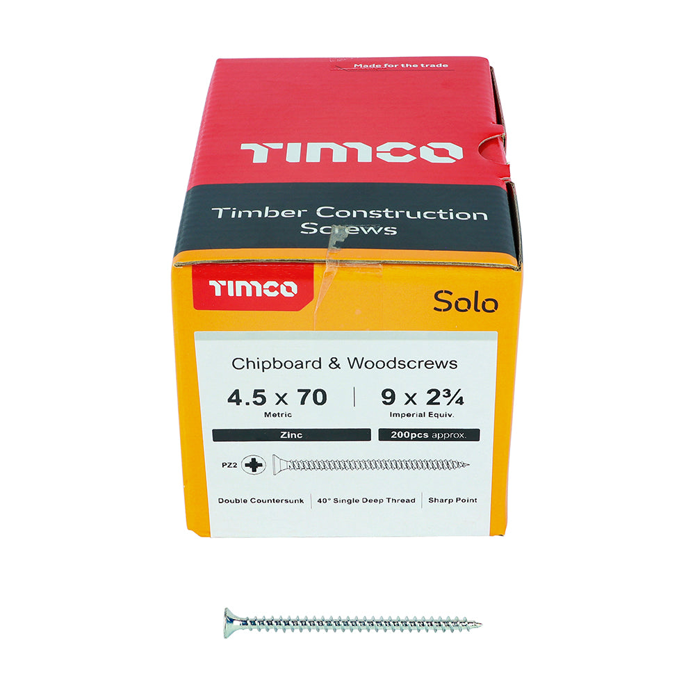 Solo Woodscrew PZ2 CSK Zinc - 4.5 x 70 | Box of 200