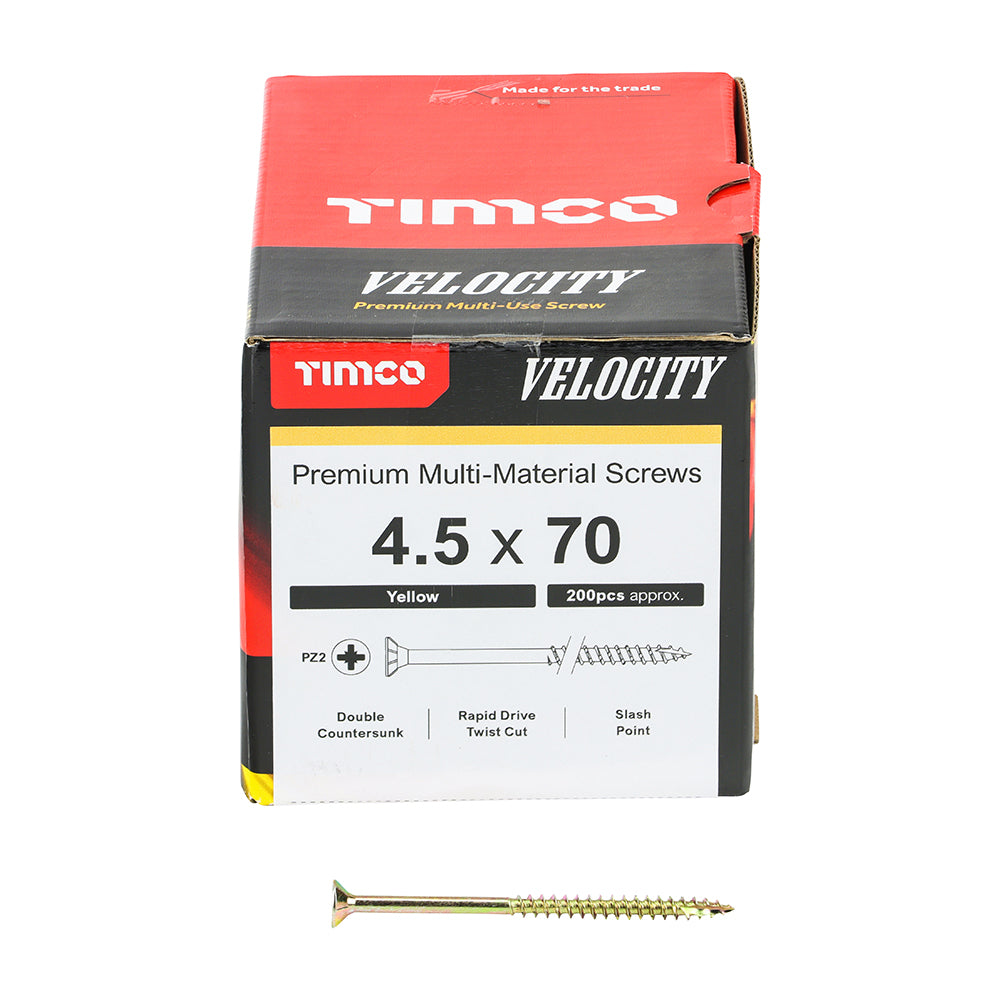 Timco Velocity Premium Multi-Use Screws - PZ - Double Countersunk - Yellow - Box