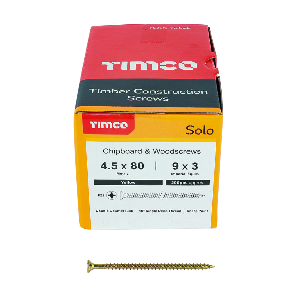 Solo Woodscrew PZ2 CSK ZYP - 4.5 x 80 | Box of 200