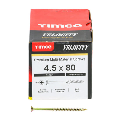 Timco Velocity Premium Multi-Use Screws - PZ - Double Countersunk - Yellow - Box