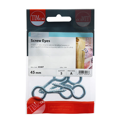 Screw Eyes - BZP - 45mm | TIMpac of 5