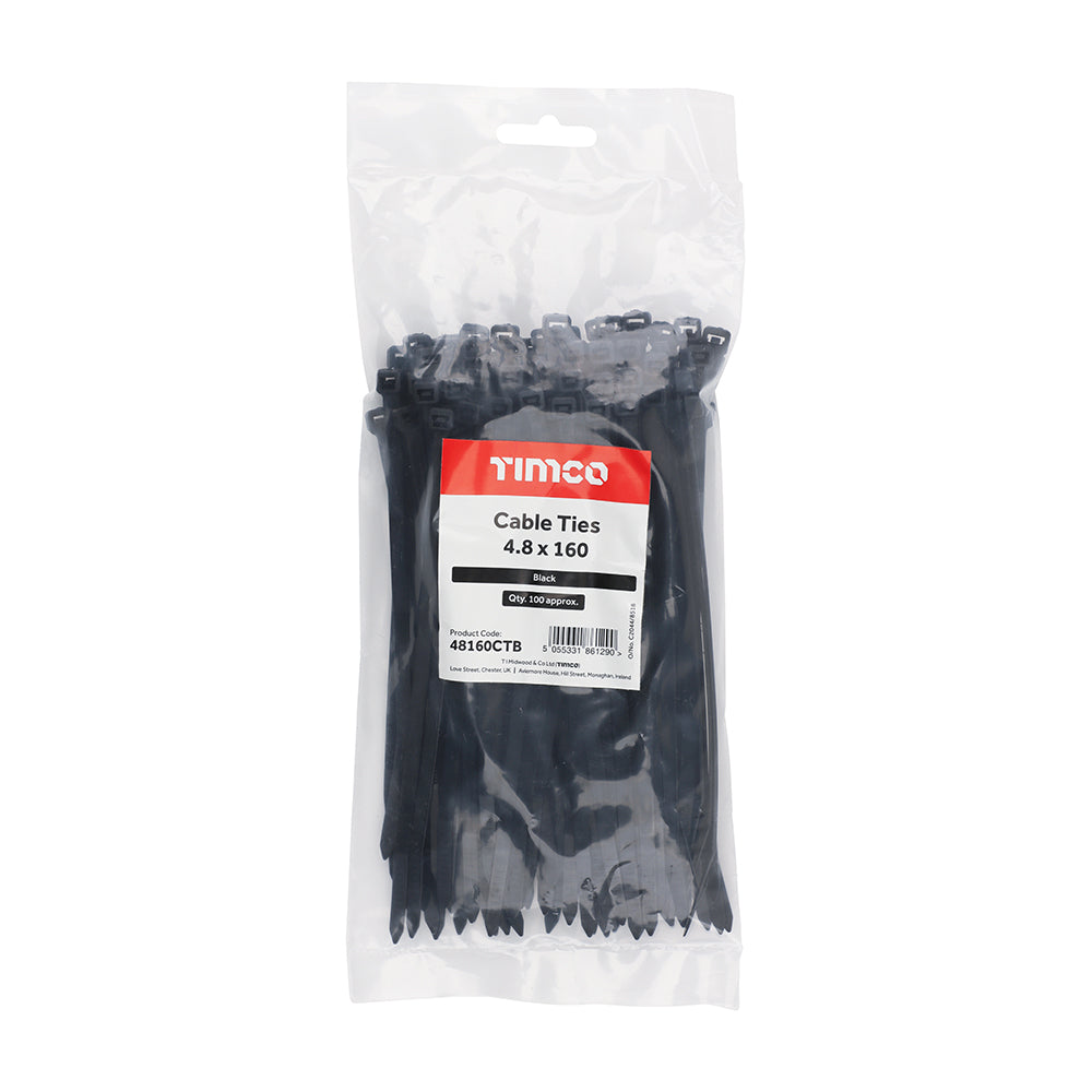 Cable Tie Black - 4.8 x 160 | Bag of 100
