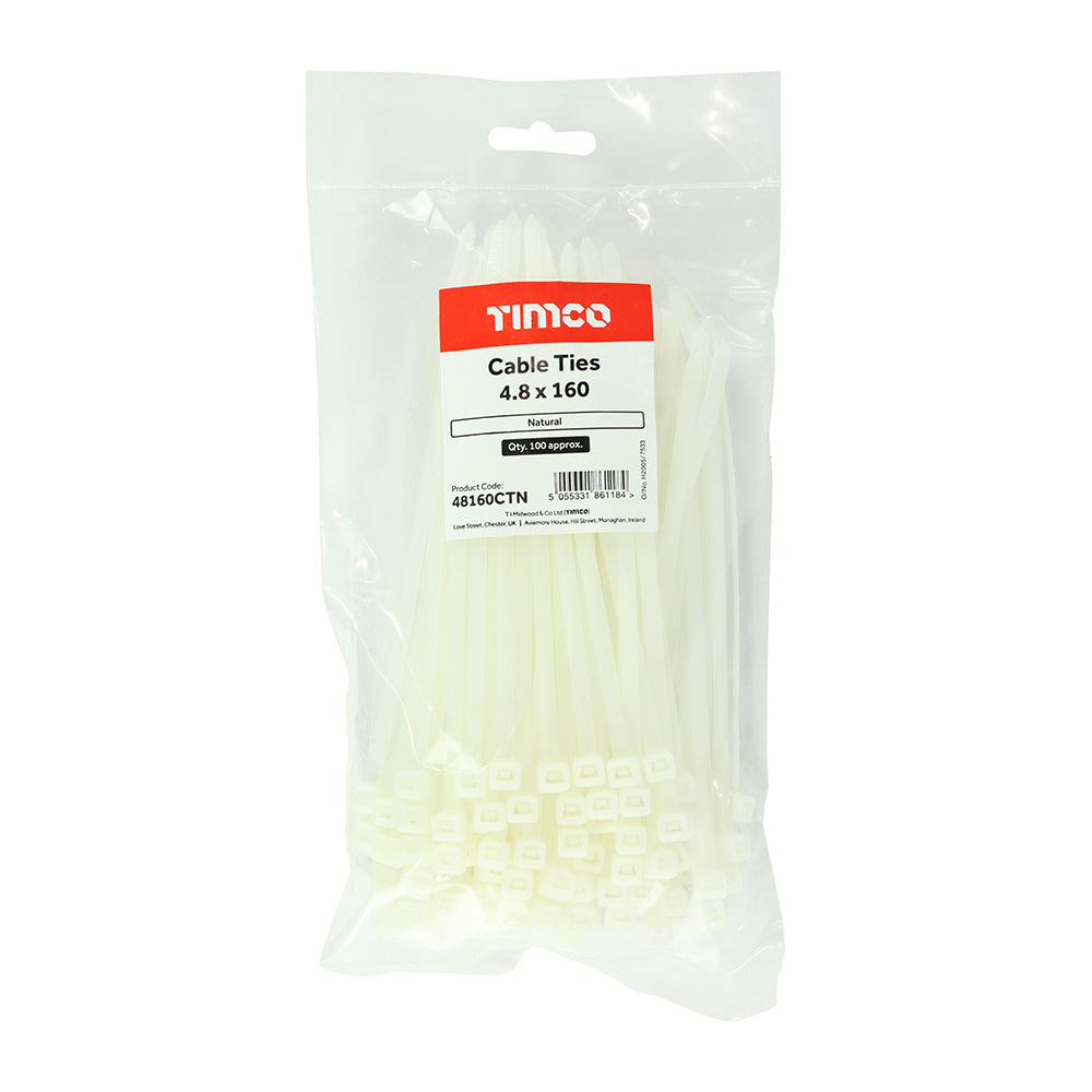 Cable Tie Natural - 4.8 x 160 | Bag of 100