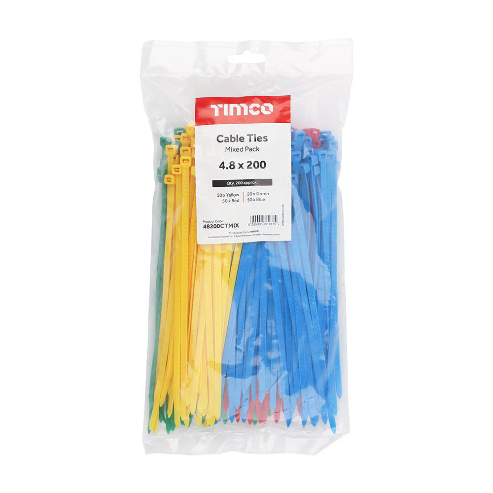Cable Tie Mixed Colours - 4.8 x 200 | Bag of 200