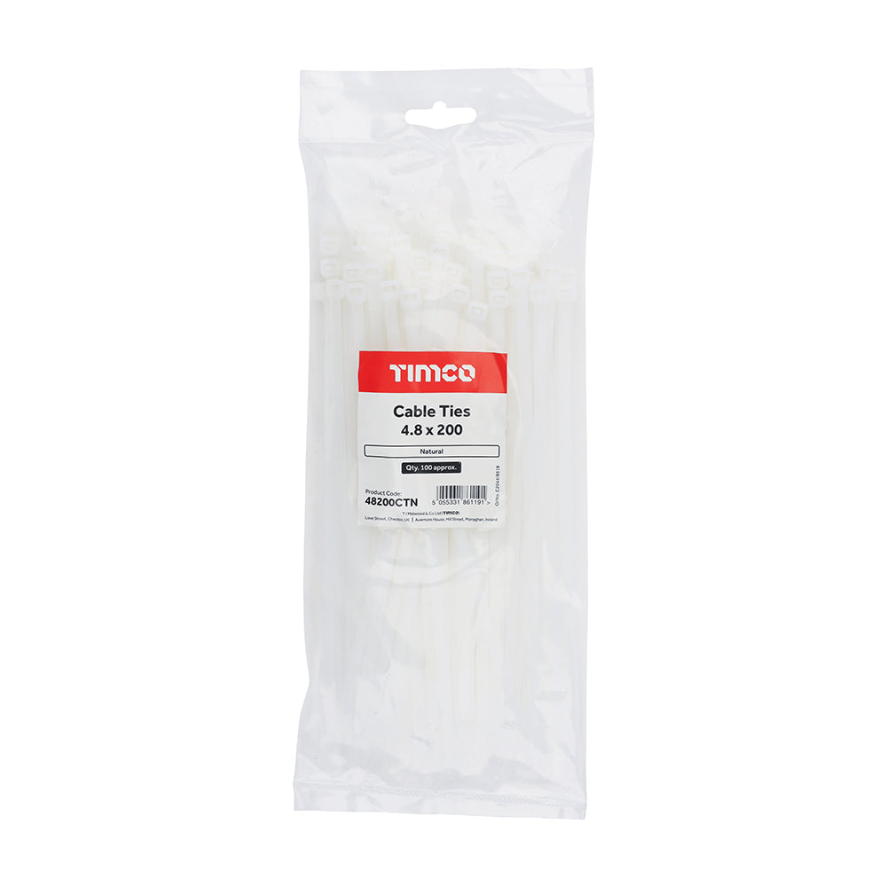 Cable Tie Natural - 4.8 x 200 | Bag of 100