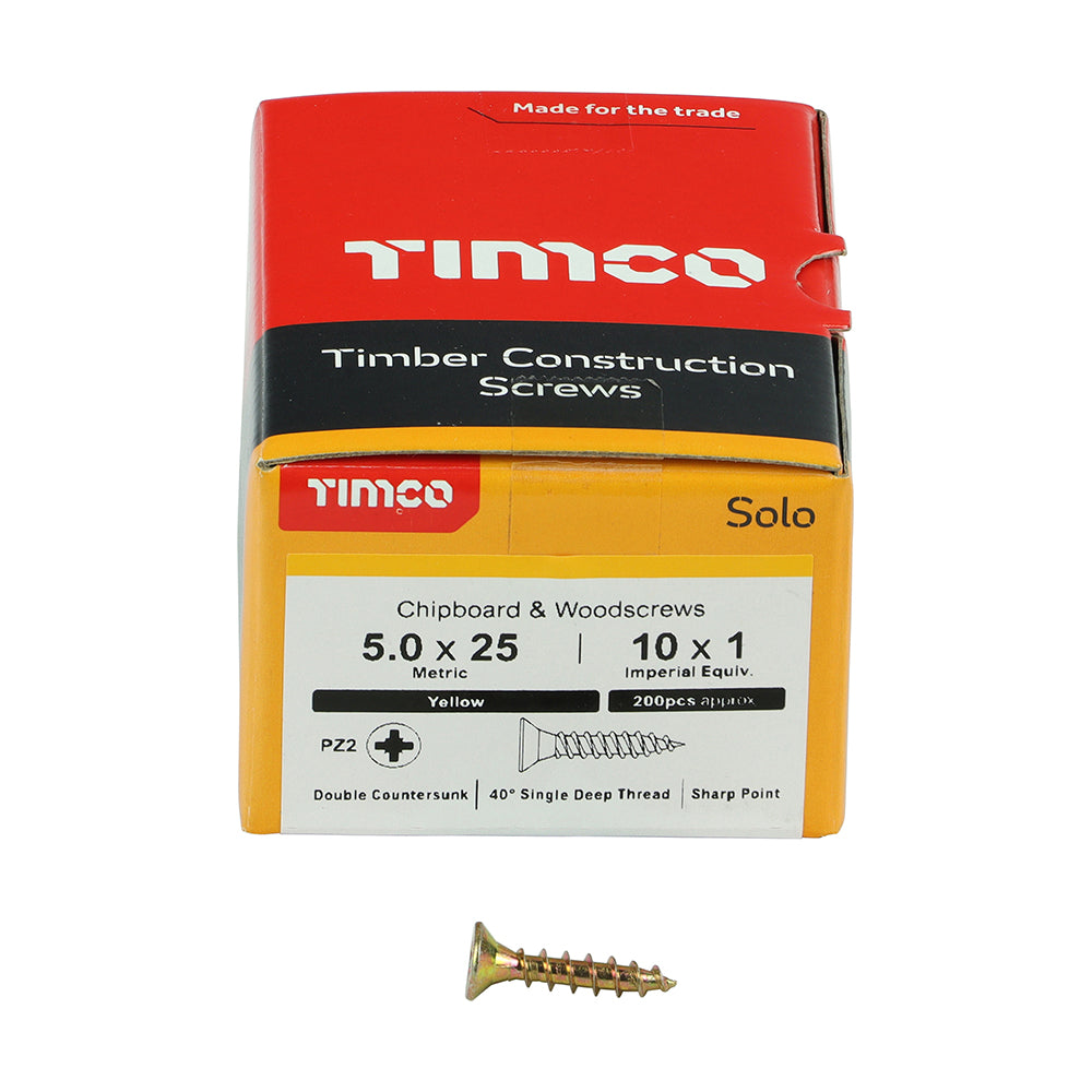 Solo Woodscrew PZ2 CSK ZYP - 5.0 x 25 | Box of 200