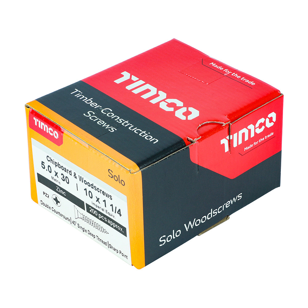 Solo Woodscrew PZ2 CSK Zinc - 5.0 x 30 | Box of 200