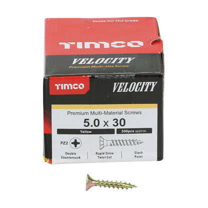 Timco Velocity Premium Multi-Use Screws - PZ - Double Countersunk - Yellow - Box