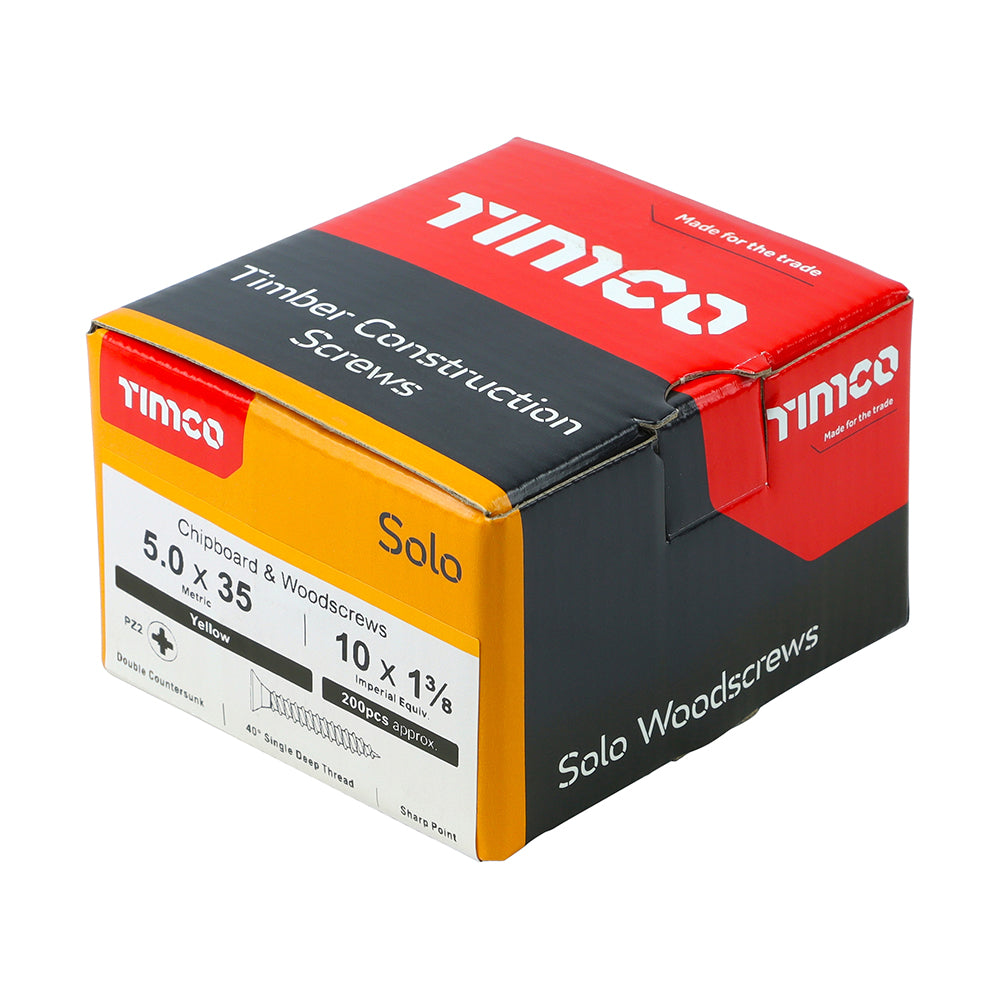 Solo Woodscrew PZ2 CSK ZYP - 5.0 x 35 | Box of 200
