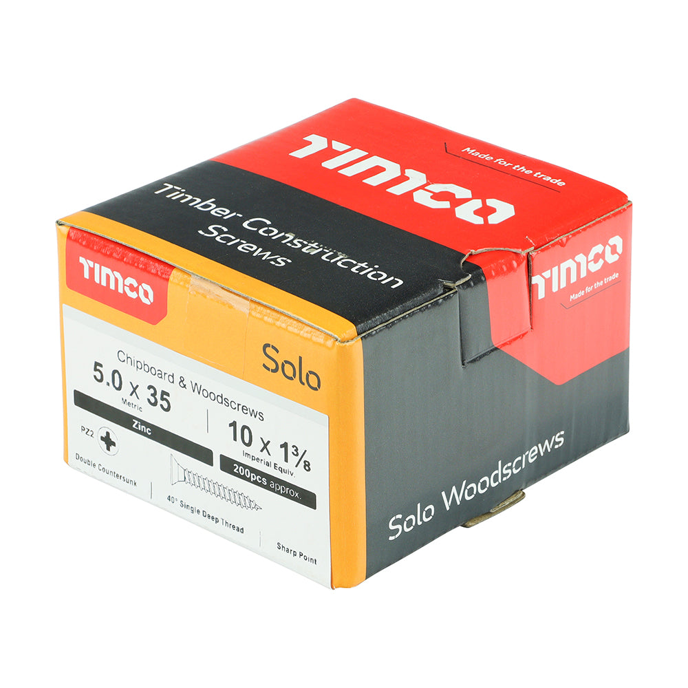 Solo Woodscrew PZ2 CSK Zinc - 5.0 x 35 | Box of 200