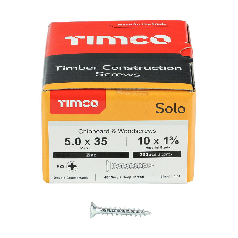 Solo Woodscrew PZ2 CSK Zinc - 5.0 x 35 | Box of 200