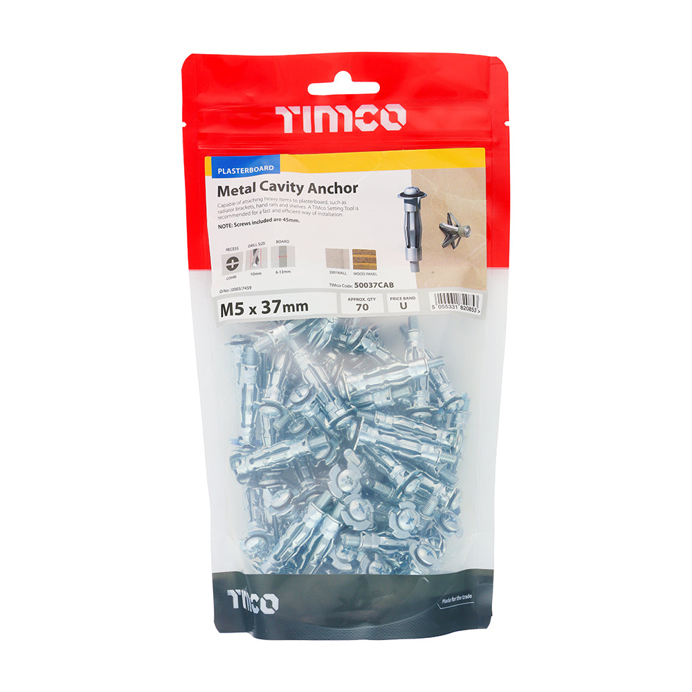 Cavity Anchor - BZP - M5 x 37 (45mm Screw) | TIMpac of 4