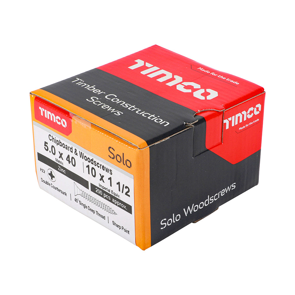 Solo Woodscrew PZ2 CSK Zinc - 5.0 x 40 | Box of 200