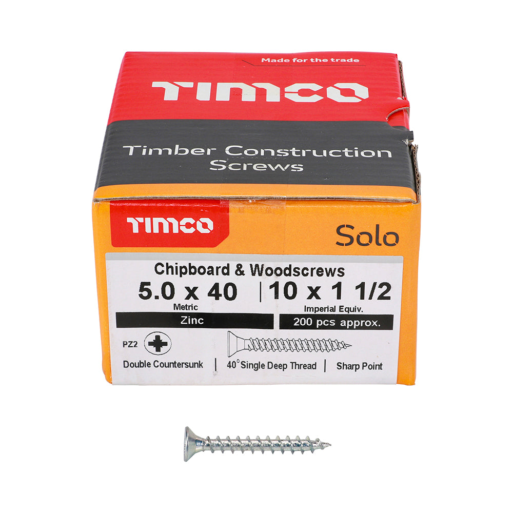 Solo Woodscrew PZ2 CSK Zinc - 5.0 x 40 | Box of 200