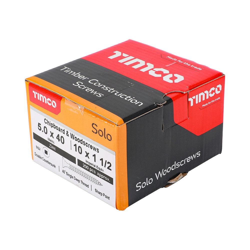 Solo Woodscrew SQ2 CSK Zinc - 5.0 x 40 | Box of 200
