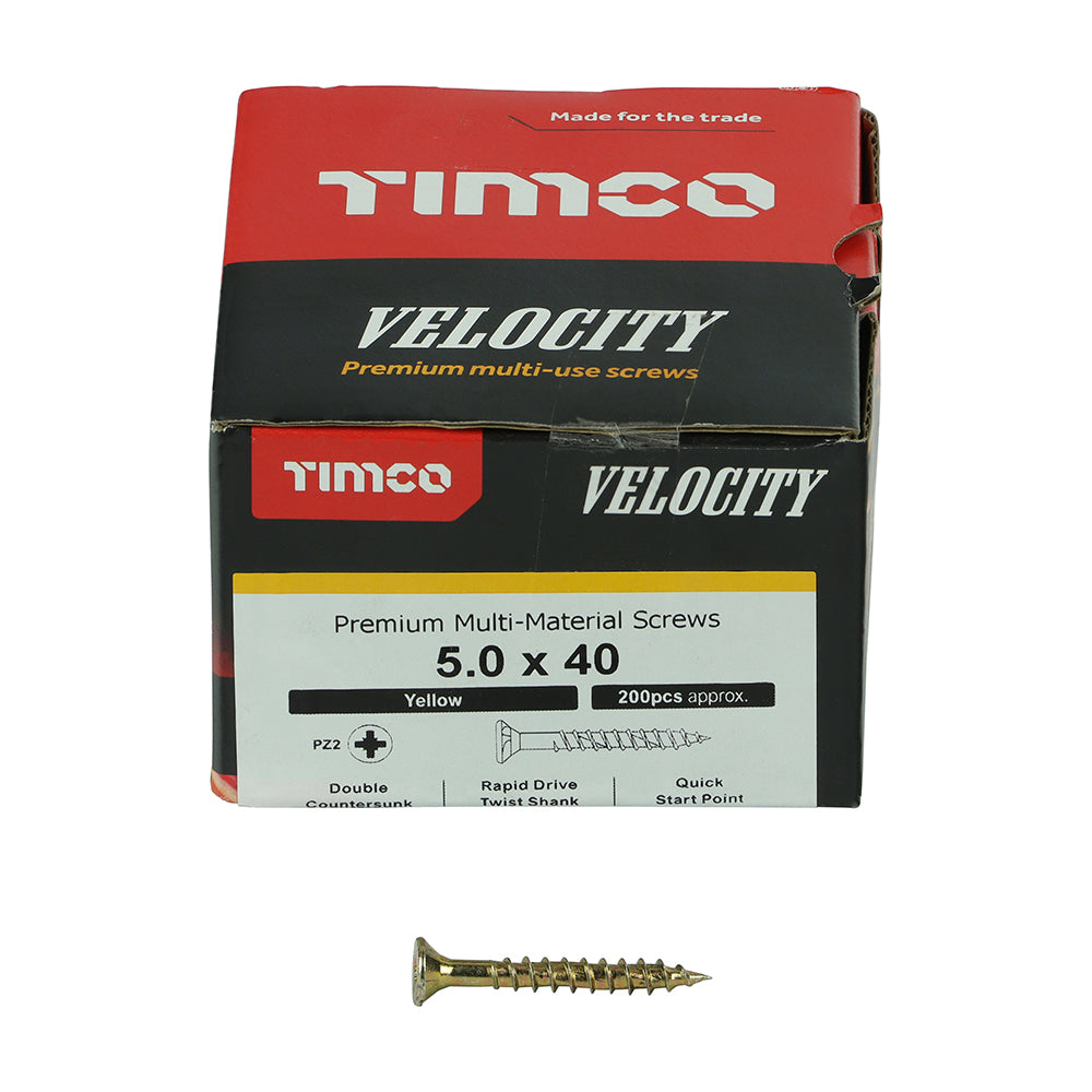 Timco Velocity Premium Multi-Use Screws - PZ - Double Countersunk - Yellow - Box