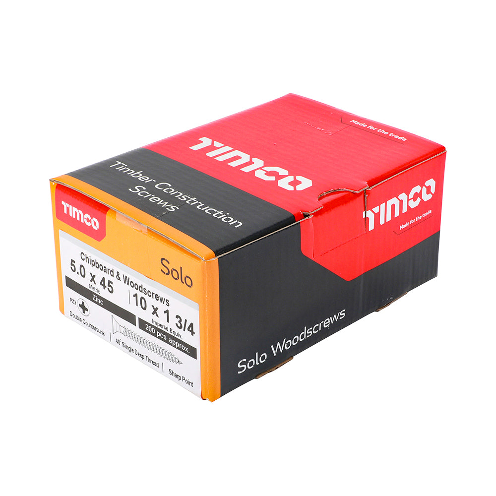 Solo Woodscrew PZ2 CSK Zinc - 5.0 x 45 | Box of 200