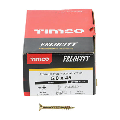 Timco Velocity Premium Multi-Use Screws - PZ - Double Countersunk - Yellow - Box