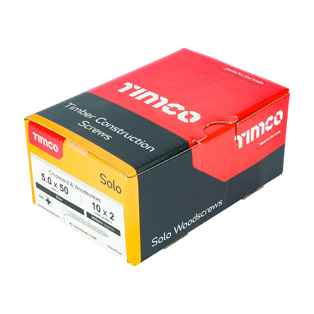 Solo Woodscrew PZ2 CSK Zinc - 5.0 x 50 | Box of 200