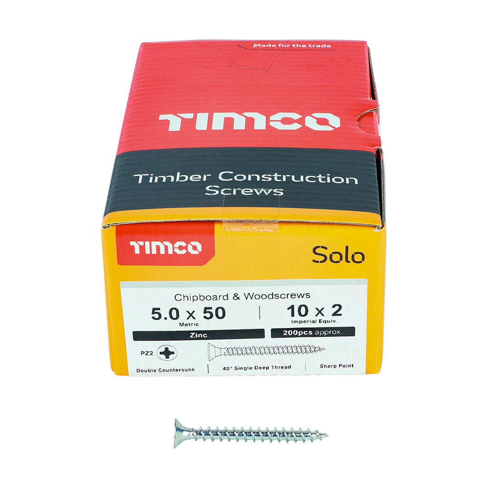 Solo Woodscrew PZ2 CSK Zinc - 5.0 x 50 | Box of 200