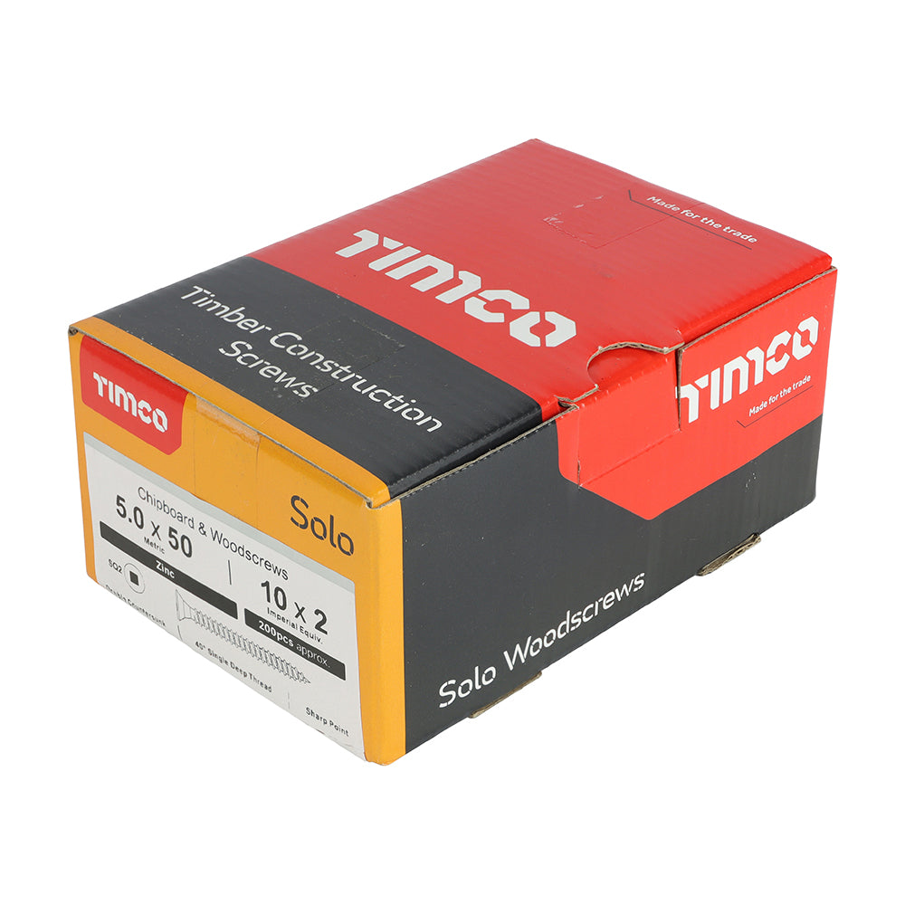 Solo Woodscrew SQ2 CSK Zinc - 5.0 x 50 | Box of 200