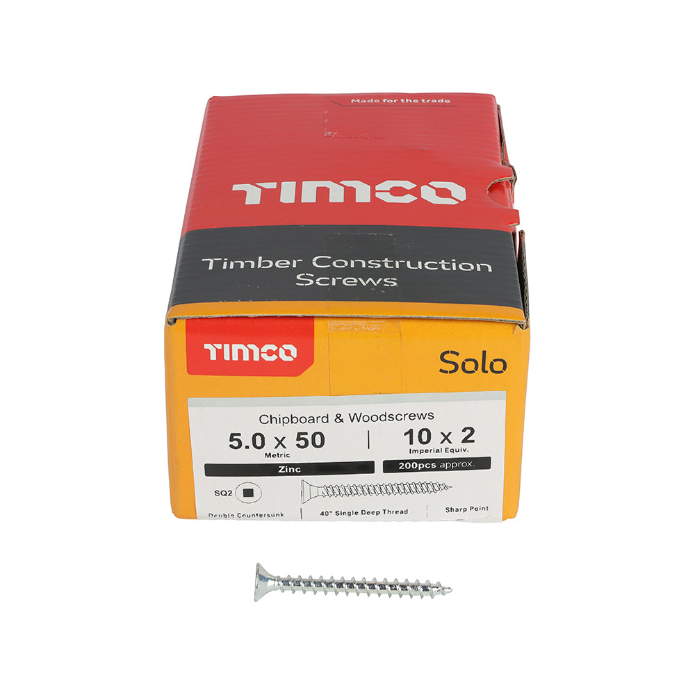 Solo Woodscrew SQ2 CSK Zinc - 5.0 x 50 | Box of 200