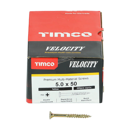 Timco Velocity Premium Multi-Use Screws - PZ - Double Countersunk - Yellow - Box