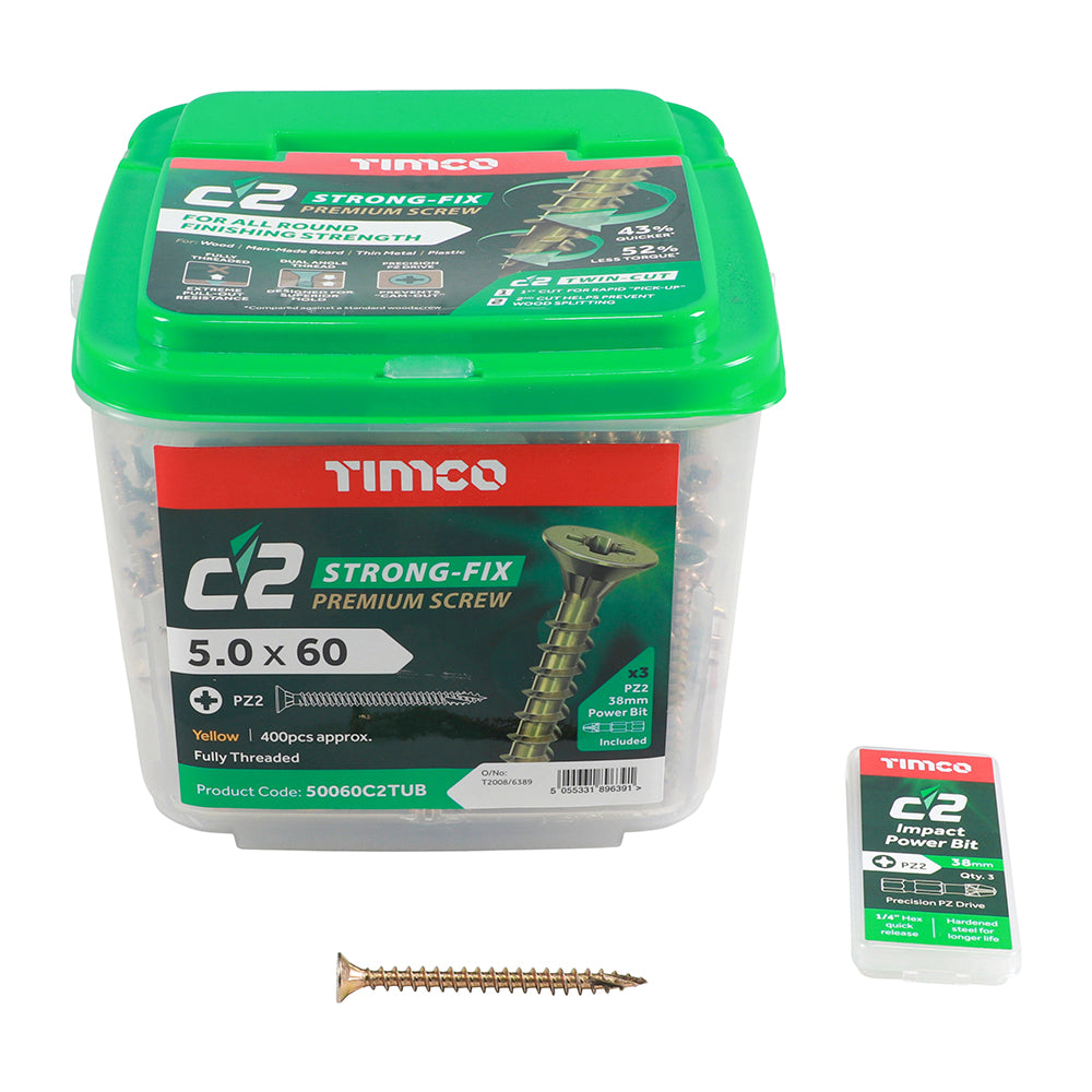 Timco C2 Strong-Fix - PZ - Double Countersunk - Twin-Cut - Yellow - Box