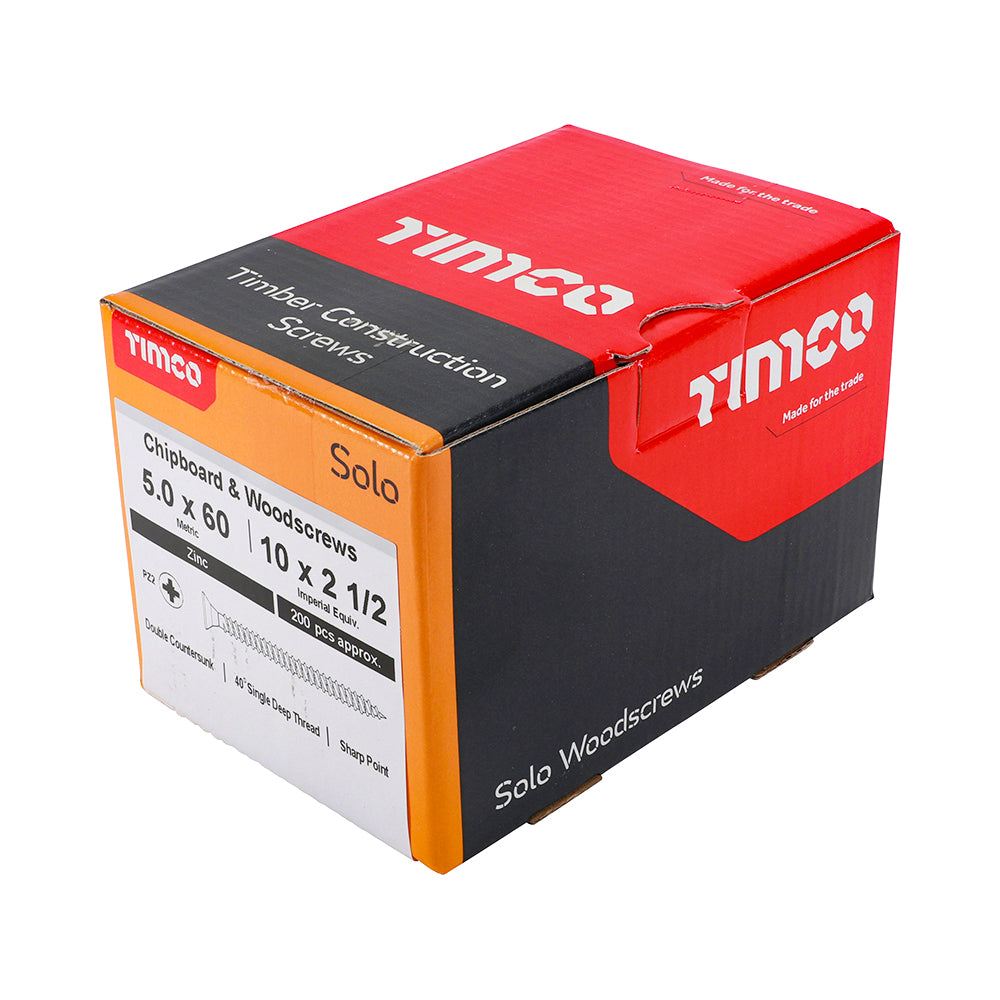 Solo Woodscrew PZ2 CSK Zinc - 5.0 x 60 | Box of 200