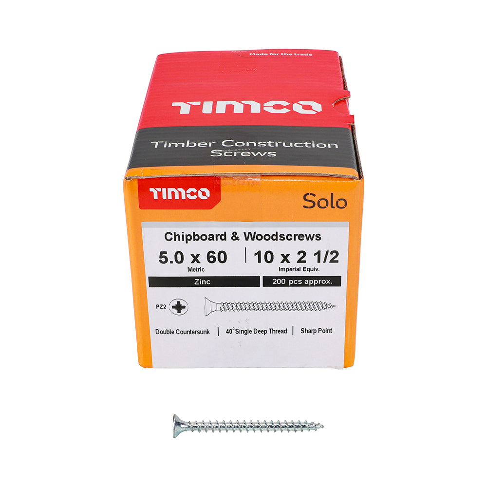 Solo Woodscrew PZ2 CSK Zinc - 5.0 x 60 | Box of 200