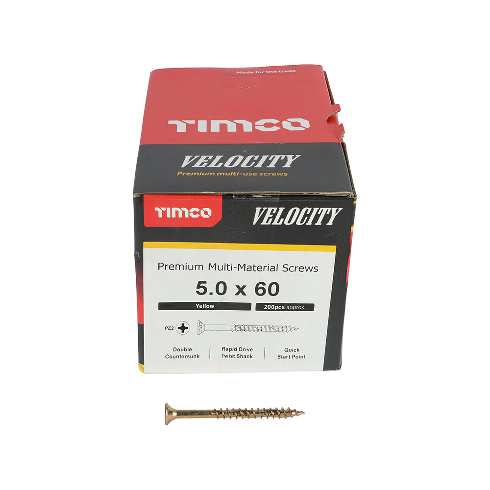 Timco Velocity Premium Multi-Use Screws - PZ - Double Countersunk - Yellow - Box