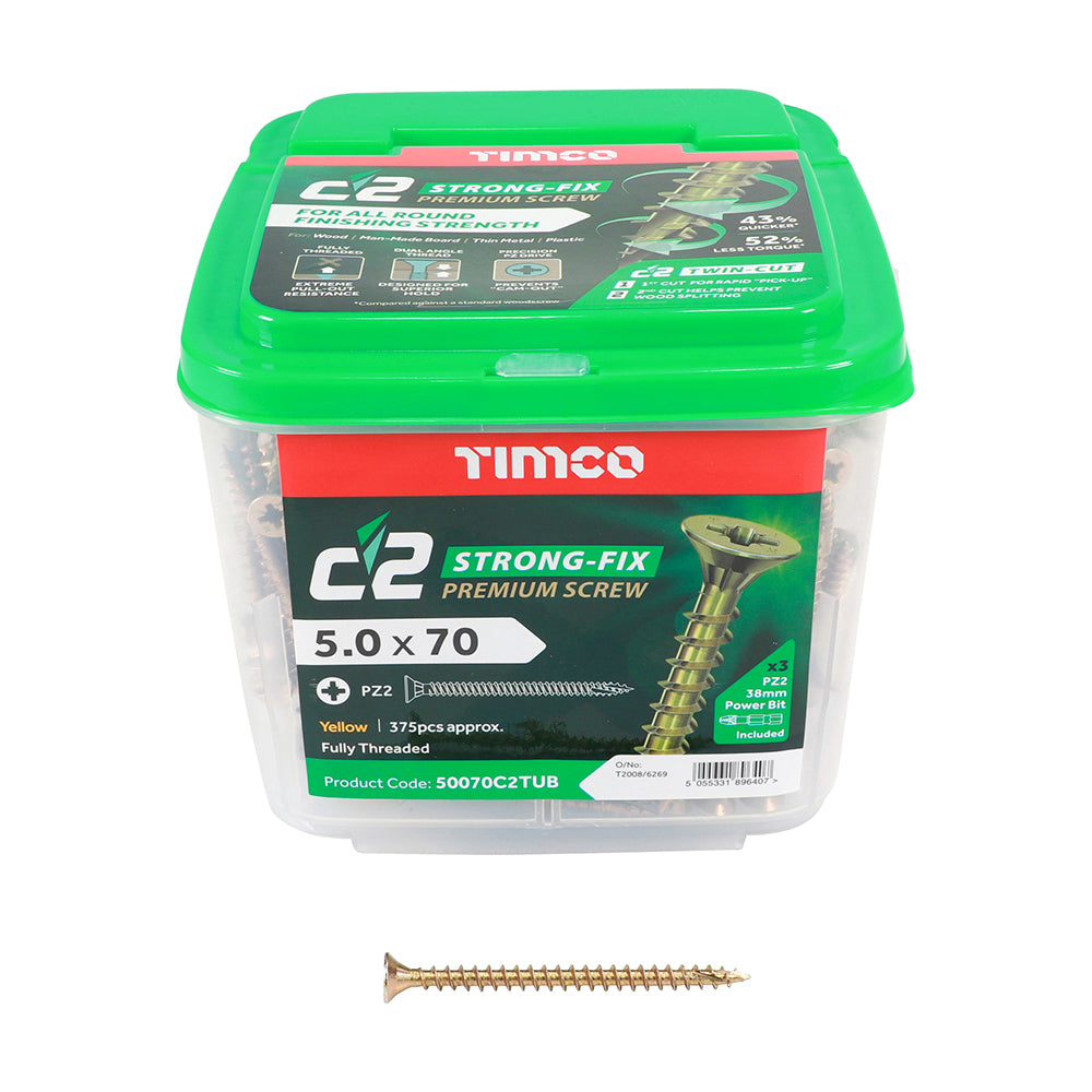 Timco C2 Strong-Fix - PZ - Double Countersunk - Twin-Cut - Yellow - Box