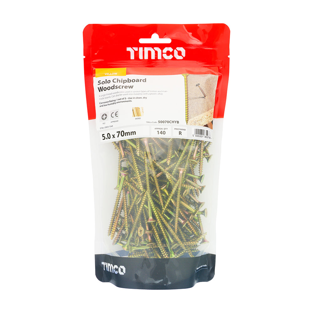Solo Woodscrew PZ2 CSK - ZYP - 5.0 x 70 | TIMpac of 8