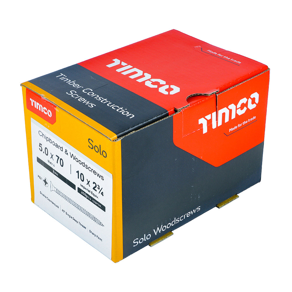 Solo Woodscrew PZ2 CSK Zinc - 5.0 x 70 | Box of 200