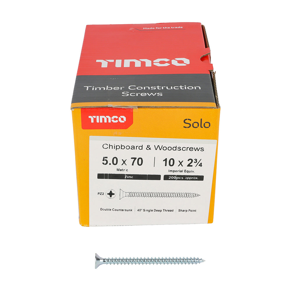 Solo Woodscrew PZ2 CSK Zinc - 5.0 x 70 | Box of 200