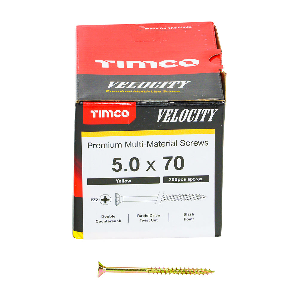 Timco Velocity Premium Multi-Use Screws - PZ - Double Countersunk - Yellow - Box