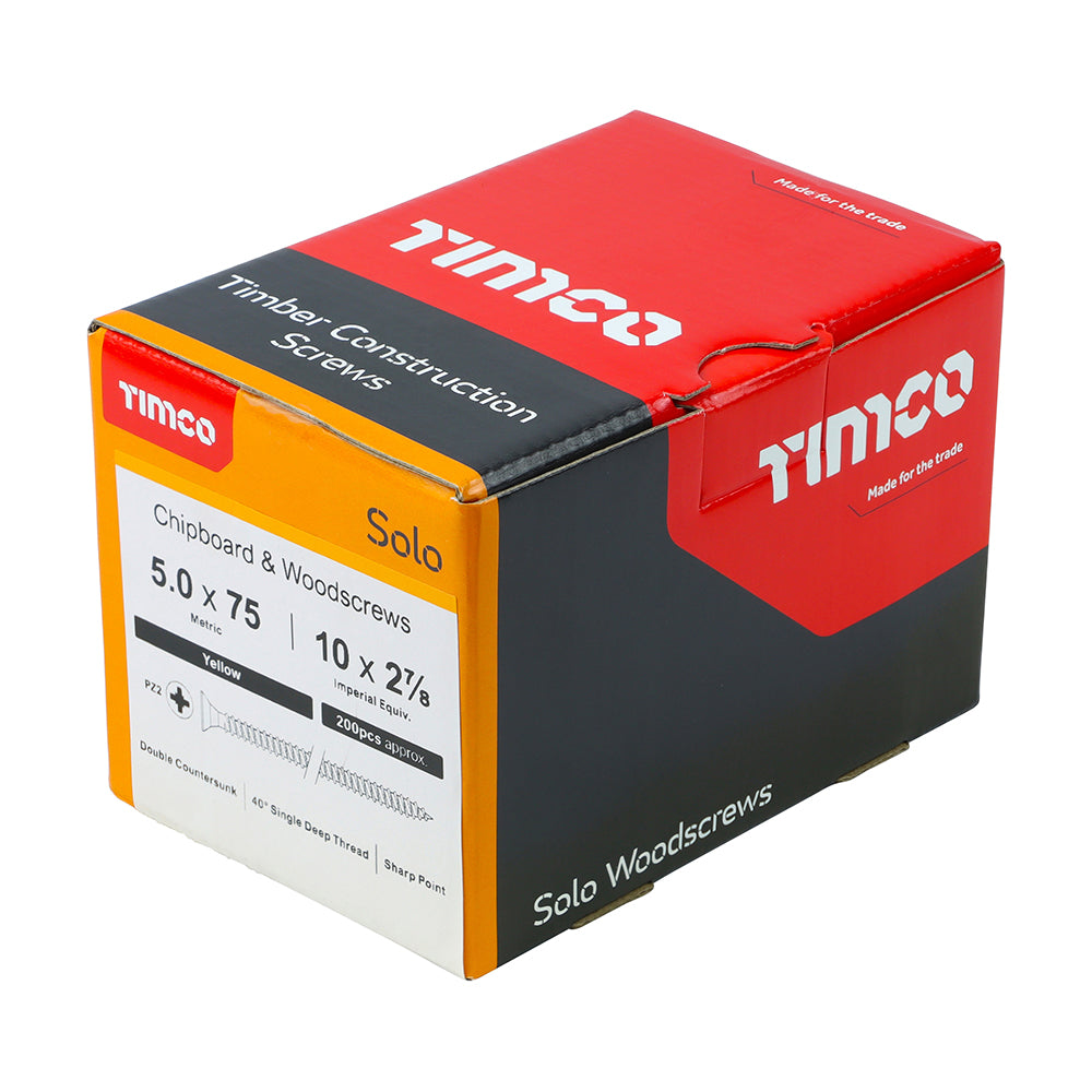 Solo Woodscrew PZ2 CSK ZYP - 5.0 x 75 | Box of 200