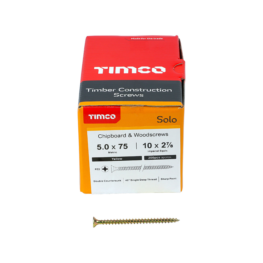 Solo Woodscrew PZ2 CSK ZYP - 5.0 x 75 | Box of 200