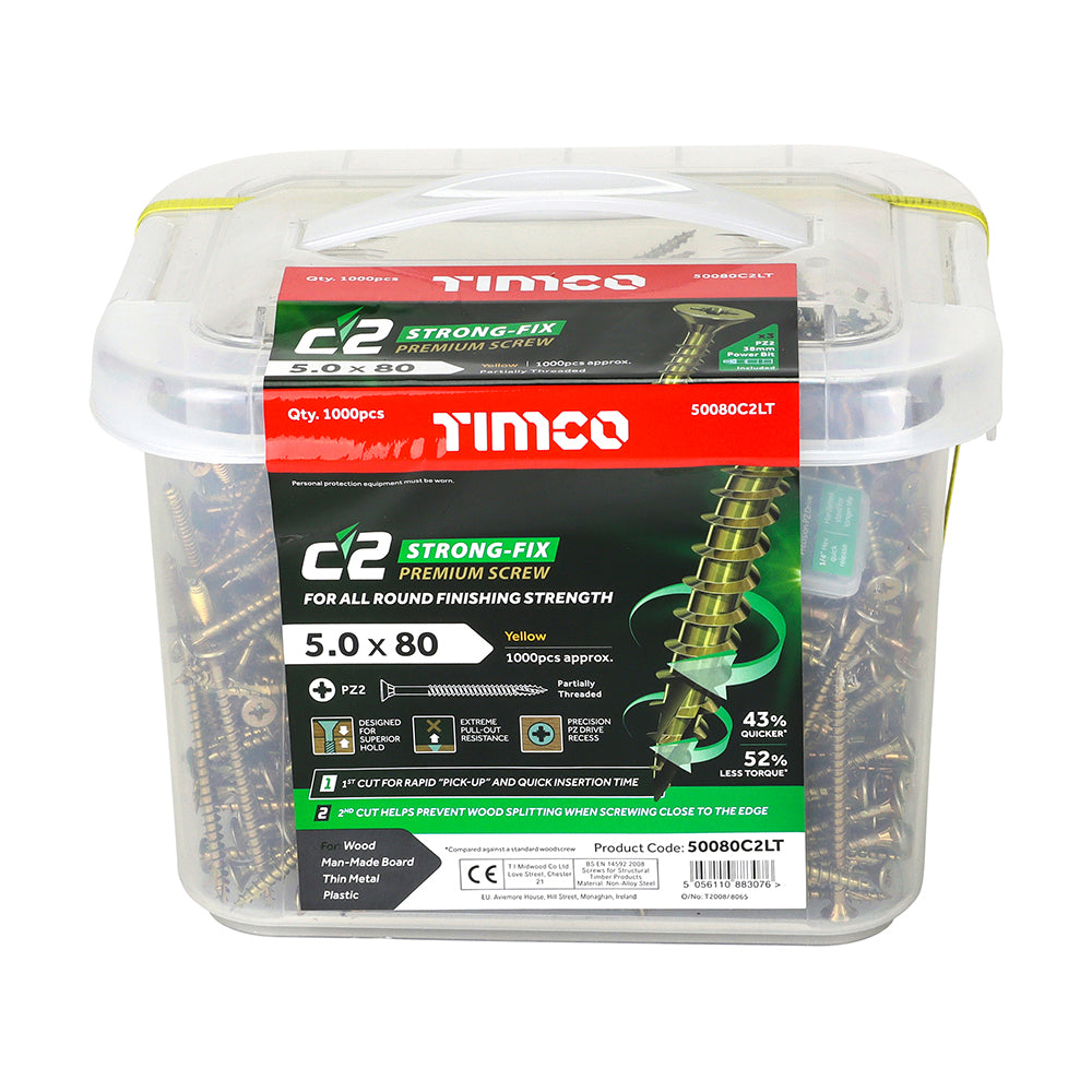 Timco C2 Strong-Fix - PZ - Double Countersunk - Twin-Cut - Yellow - Box